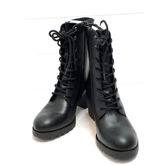 Sun + Stone Women Sheilaa Faux Leather Block Heel Combat & Lace-Up Boots - Picture 2 of 12